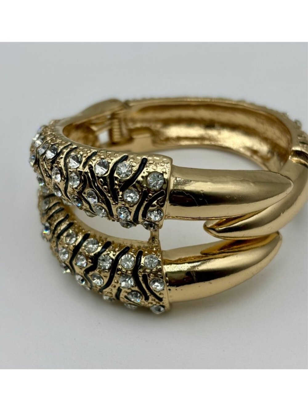 Jeweled Gold Tone Enamel Claw Clapper Bracelet-NOS From Early 2000s - Picture 3 of 5